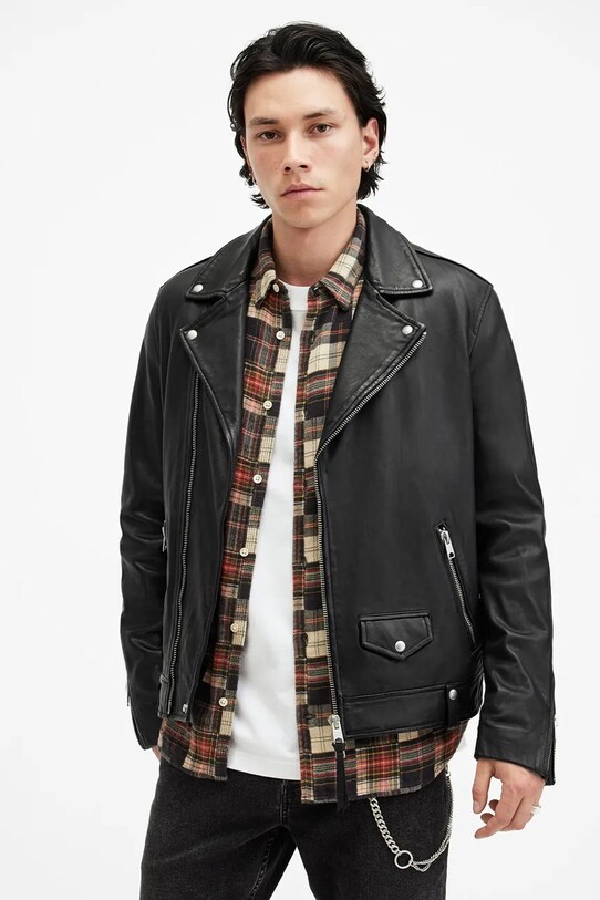 AllSaints geaca de piele MILO cu captuseala negru M062LB