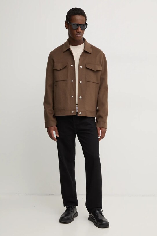 Vlnené košeľové sako Nanushka RHYS NM24FWJK02578 hnedá AW24