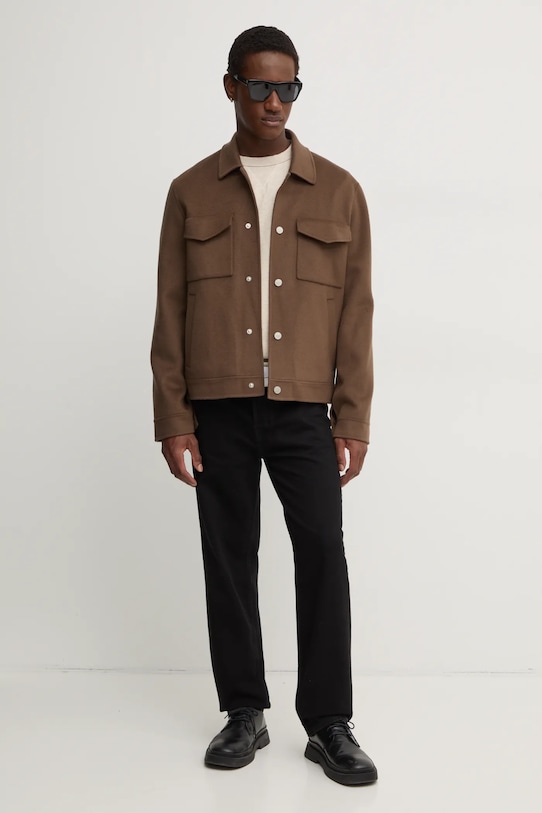 Nanushka kurtka koszulowa wełniana RHYS NM24FWJK02578 brązowy AW24