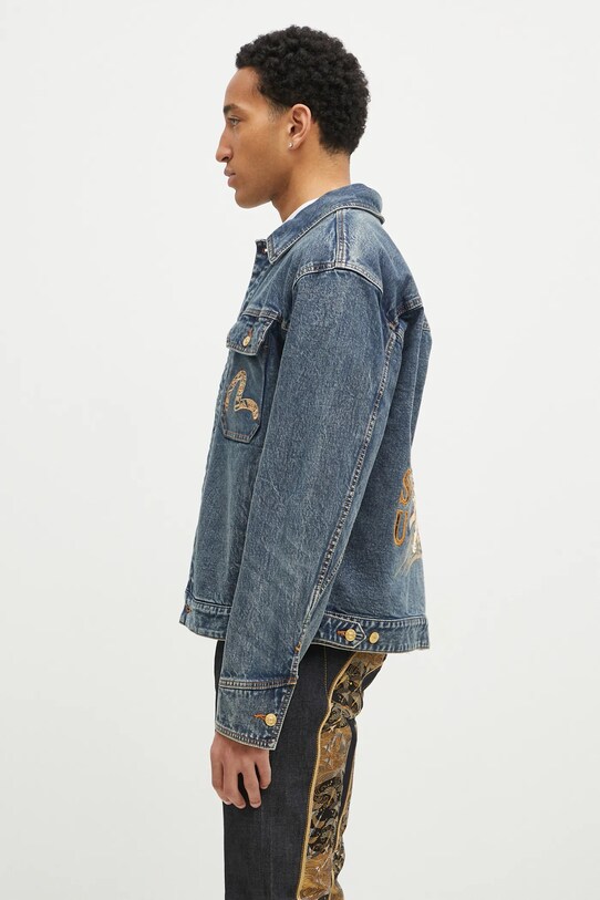 Rifľová bunda Evisu Brocade Appliqué & Carp Emb 2EAHTM4DJ7001 tmavomodrá AW24