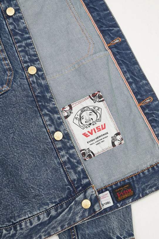Rifľová bunda Evisu Brocade Appliqué & Carp Emb 2EAHTM4DJ7001 tmavomodrá