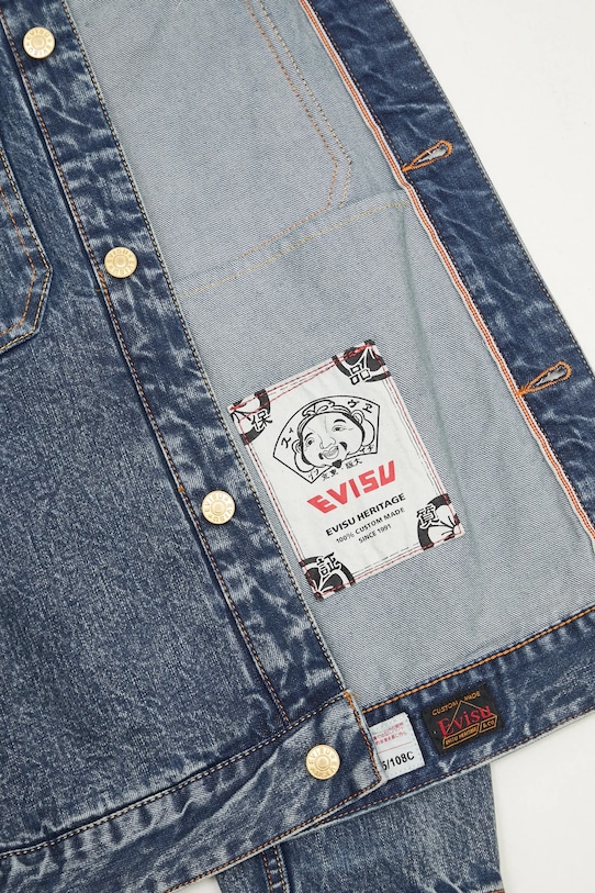 Evisu denim jacket Brocade Appliqué & Carp Emb 2EAHTM4DJ7001 navy