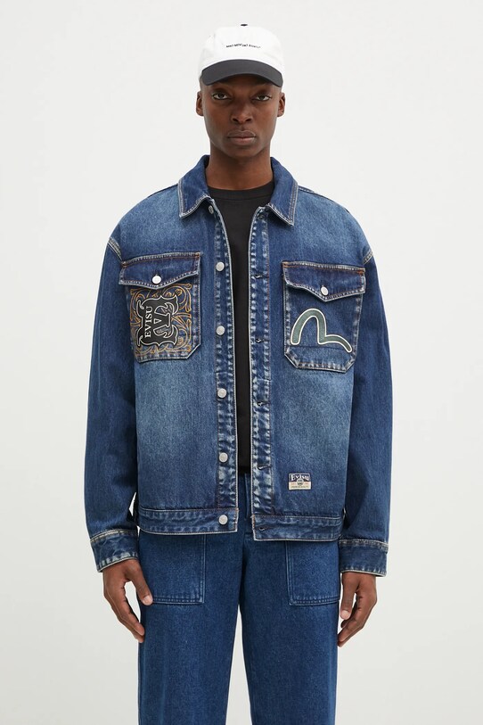 Одяг Джинсова куртка Evisu Sheridan Daicock Printed 2EAHTM4SJ1015 темно-синій