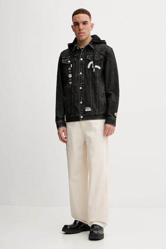 Evisu geacă din denim Weel of Wisdom 2EAHTM4DJ1001 negru AW24