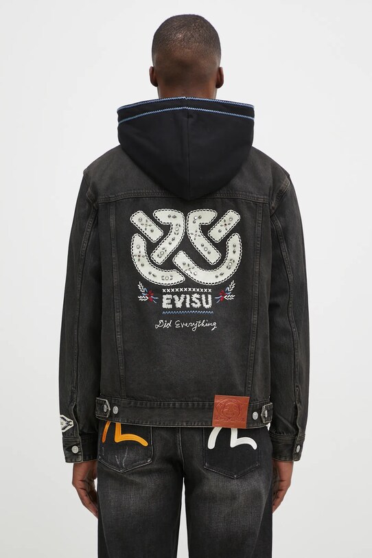 Odzież Evisu kurtka jeansowa Weel of Wisdom 2EAHTM4DJ1001 czarny