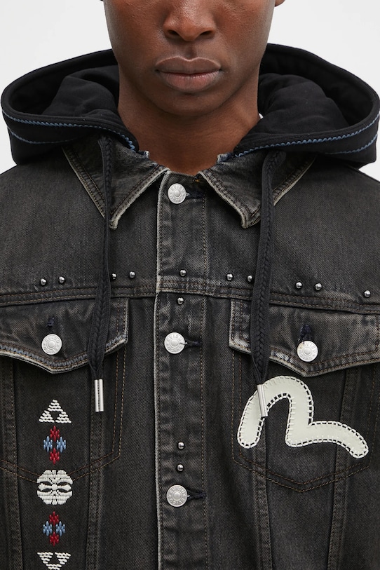 Evisu kurtka jeansowa Weel of Wisdom czarny 2EAHTM4DJ1001