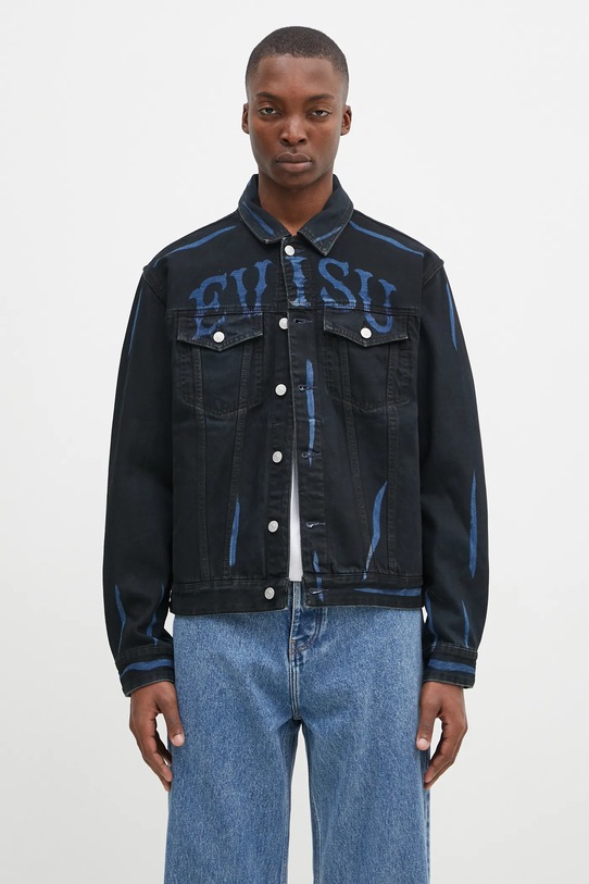 Evisu kurtka jeansowa Daicock Print bez kaptura czarny 2EAHTM4DJ1005