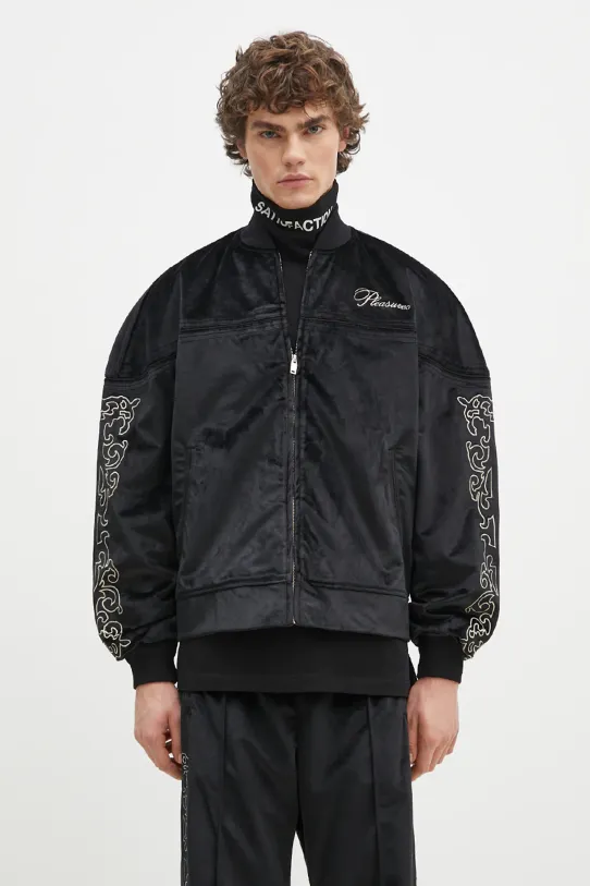 Mikina PLEASURES Unquote Velour nášivka čierna P24W010