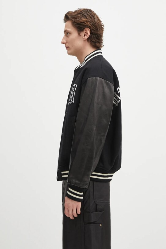 Vlněná bomber bunda Wacko Maria Leather Varsity 24FW.WMO.BL16 černá AW24