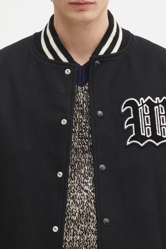 Vlněná bomber bunda Wacko Maria Leather Varsity černá 24FW.WMO.BL16