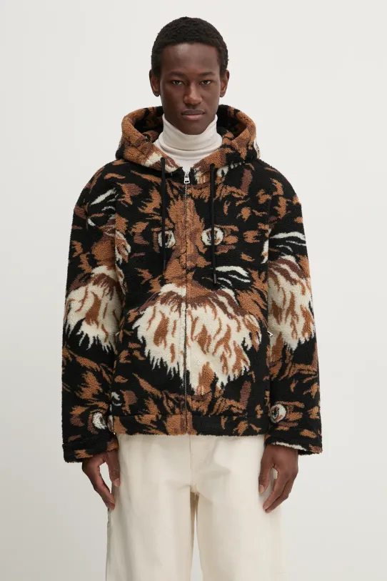 Fleecová mikina s příměsí vlny JW Anderson Zip Front Hooded Jacket vzorovaný hnědá JK0337.PG1585.600