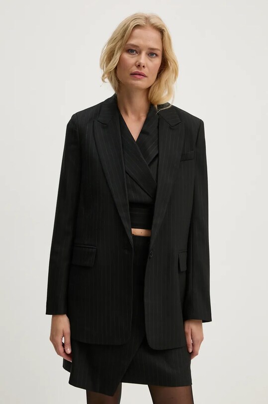 Bruuns Bazaar marynarka z domieszką wełny BillBBFrida blazer tkanina czarny BBW4105