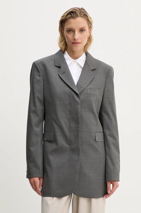 Піджак з домішкою вовни Remain Boxy Blazer з підкладкою сірий 5018971959