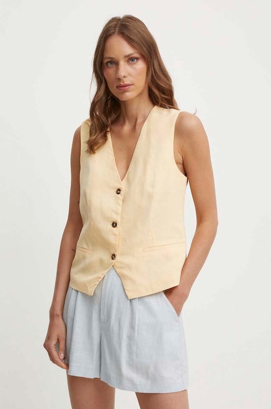 Pepe Jeans vestă cu amestec de in ADITI cu captuseala portocaliu PL402420