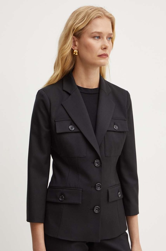 Піджак з домішкою вовни Elisabetta Franchi з підкладкою чорний GI10746E2