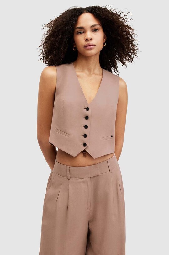 Γιλέκο AllSaints DERI LYN WT025Y καφέ
