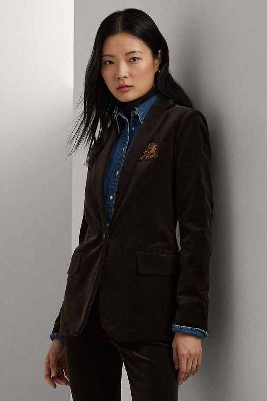 Menčestrové sako Lauren Ralph Lauren pletenina hnedá 200956574