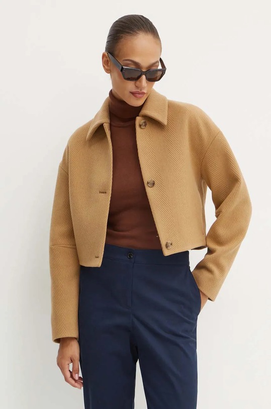 Vlněný kabát BOSS nezateplené béžová 50527100