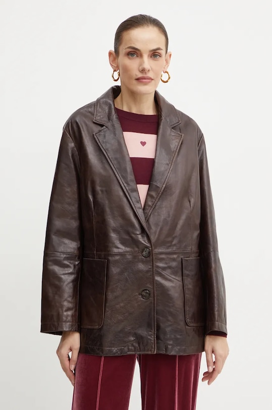 Kožené sako MAX&Co. hladký hnědá 2426446023200