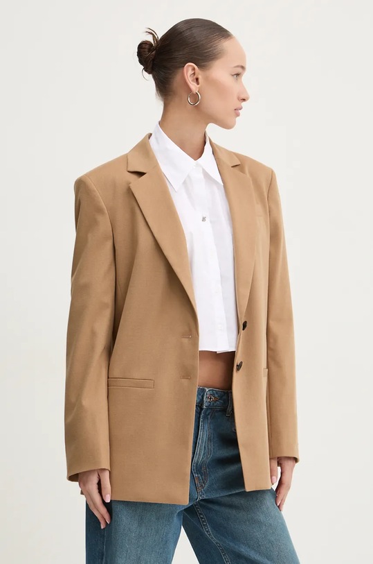 Blazer s příměsí vlny HUGO látka hnědá 50525868