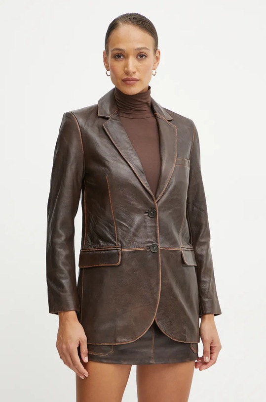 Kožené sako MICHAEL Michael Kors hladký hnědá MF41090F24