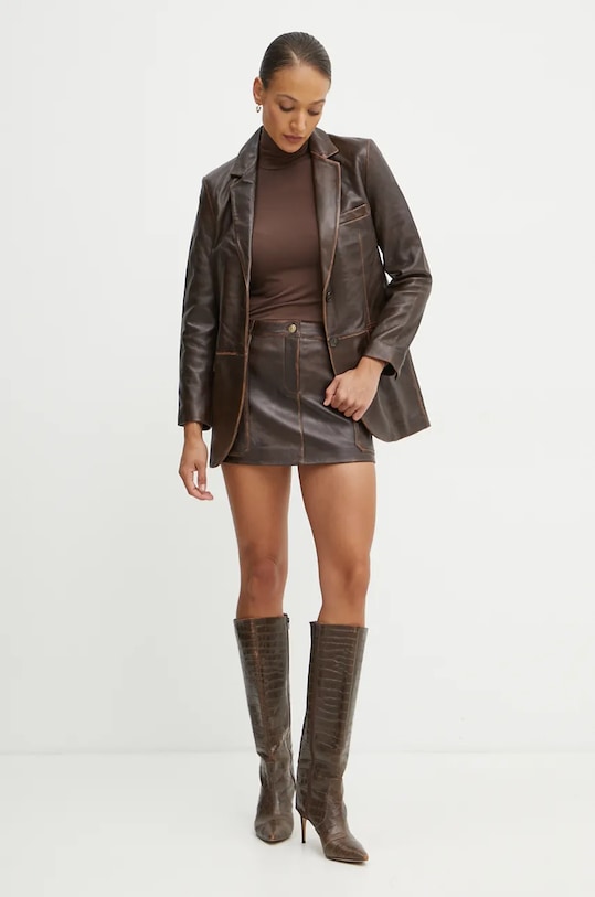 Kožené sako MICHAEL Michael Kors MF41090F24 hnědá AW24