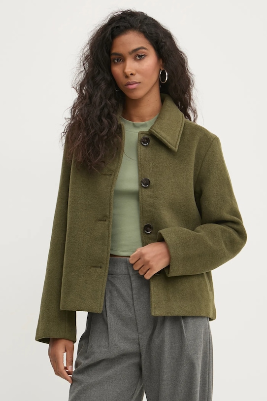 Вълнено яке Abercrombie & Fitch без качулка зелен KI144.4168.340