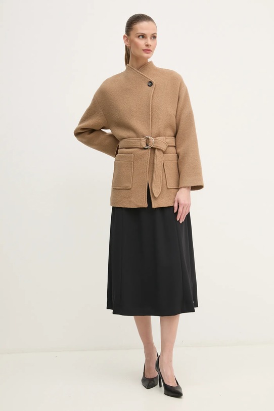 La Petite Française płaszcz wełniany PFVITALE brązowy AW24