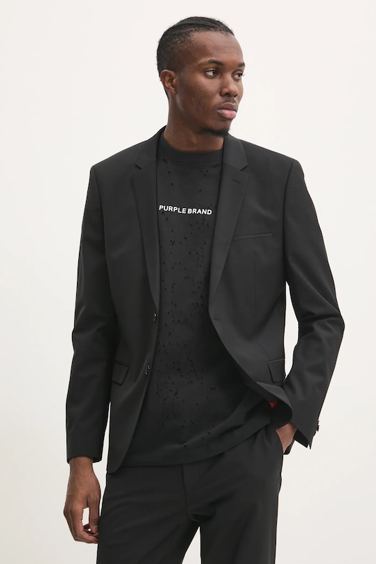 Vlněný oblek HUGO látka černá 50450994