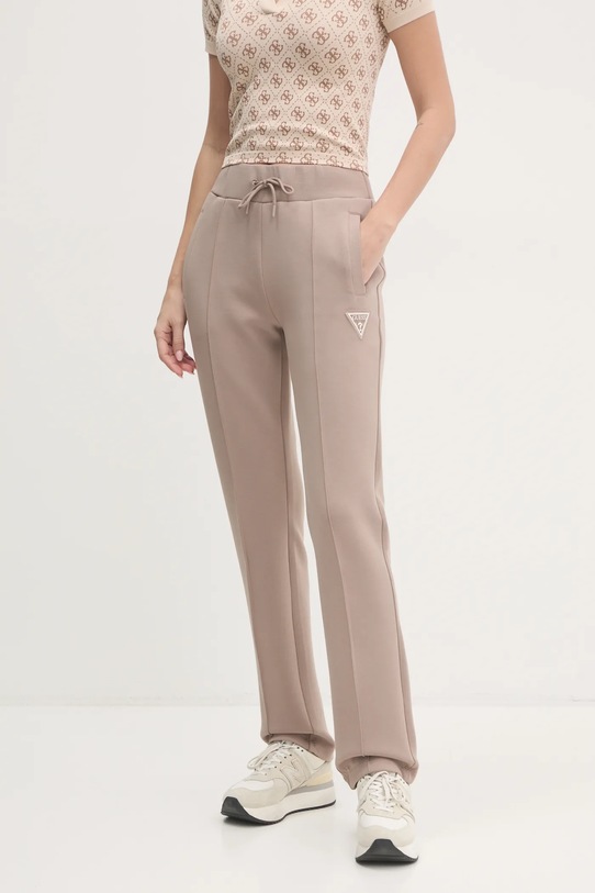 Guess spodnie dresowe ANN z elastanem brązowy V4BB19.KBCK2