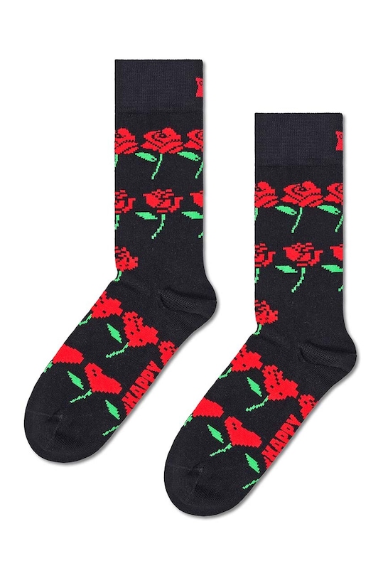 Ponožky Happy Socks Rose Hearts Sock dlouhé ponožky černá P001529