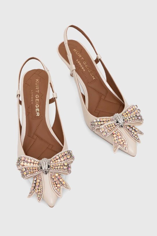 Kurt Geiger London stilettos de piele Belgravia Bow Sling 621744109.BONECOMB bej