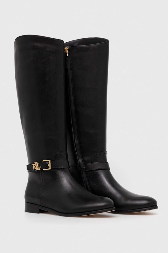 Kožené čižmy Lauren Ralph Lauren Brooke Tall usňová koža čierna 802937804001.001