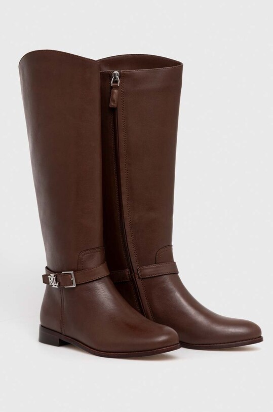 Lauren Ralph Lauren kozaki skórzane Brooke Tall płaski brązowy 802937804003.200