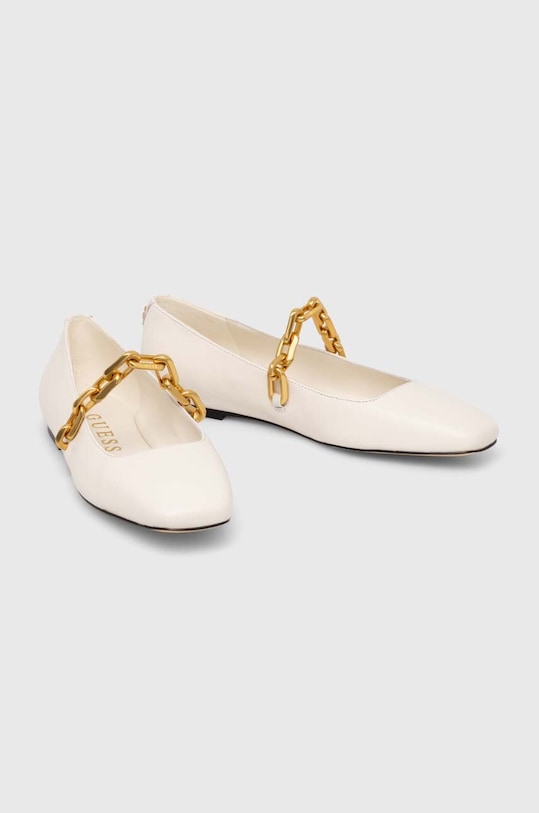 Kožne balerinke Guess LEVY FLTBLE.LEA02.IVORY bež AW24