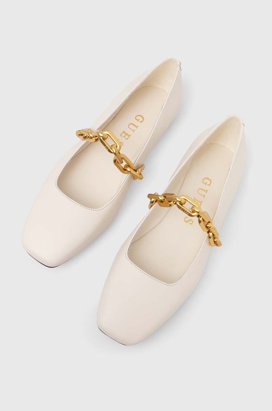 Încălțăminte Guess balerini de piele LEVY FLTBLE.LEA02.IVORY bej