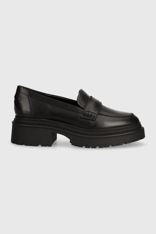 Guess mokasyny skórzane FINDA FLTFIN.LEA14.BLACK czarny AW24