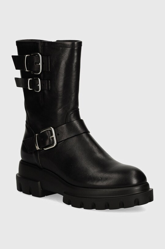 Kožené členkové topánky AGL Chunky Biker usňová koža čierna D756589PGKA2131013
