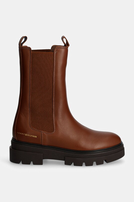 Tommy Hilfiger sztyblety skórzane MONOCHROMATIC CHELSEA BOOT FW0FW06730 brązowy AW24