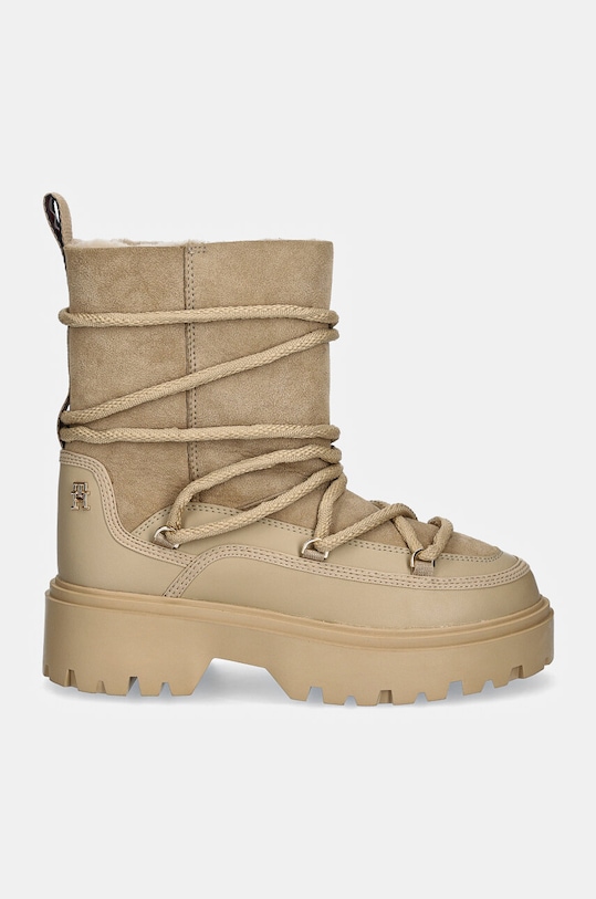 Sněhule Tommy Hilfiger REAL SHEARLING LACE-UP SNOWBOOT FW0FW08085 béžová NC24