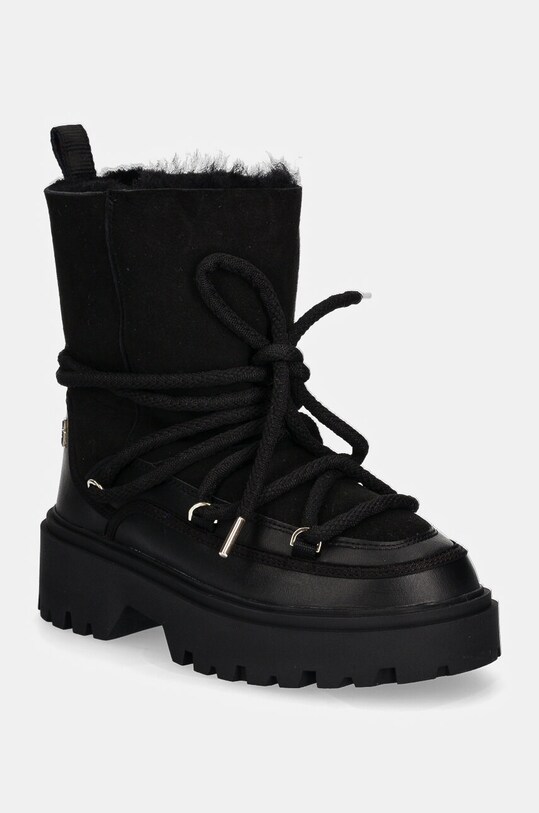 Tommy Hilfiger śniegowce REAL SHEARLING LACE-UP SNOWBOOT syntetyczny czarny FW0FW08085