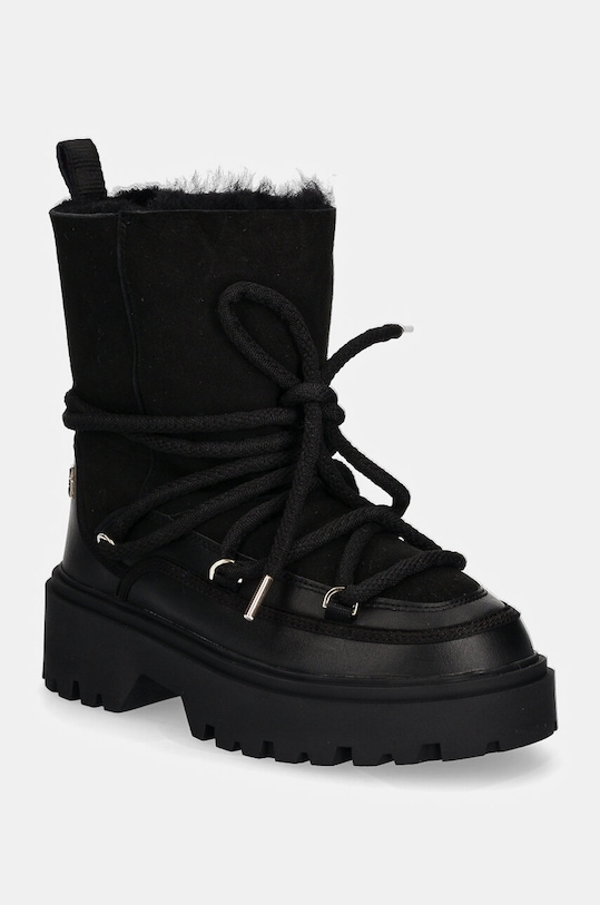 Sněhule Tommy Hilfiger REAL SHEARLING LACE-UP SNOWBOOT semišová kůže černá FW0FW08085
