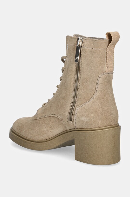 Obuća Gležnječe od brušene kože Tommy Hilfiger SUEDE MID HEEL LACEUP LOGOTAPE FW0FW08090 bež