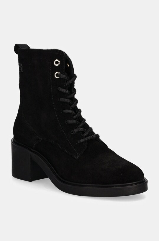 Замшеві черевики Tommy Hilfiger SUEDE MID HEEL LACEUP LOGOTAPE замша чорний FW0FW08090