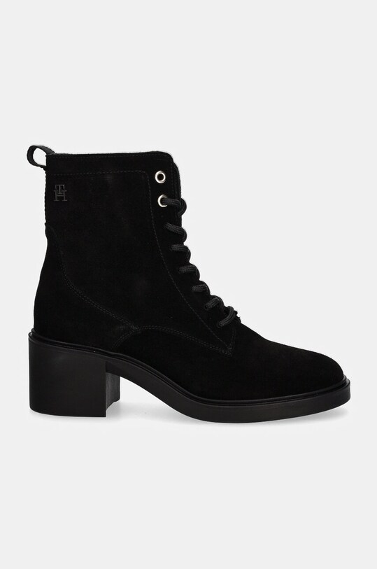 Замшеві черевики Tommy Hilfiger SUEDE MID HEEL LACEUP LOGOTAPE FW0FW08090 чорний NC24