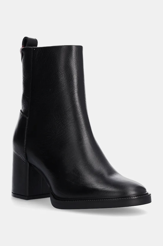Kožené členkové topánky Tommy Hilfiger ANKLE BOOT MID WRAPPED LTHR HEEL usňová koža čierna FW0FW08098