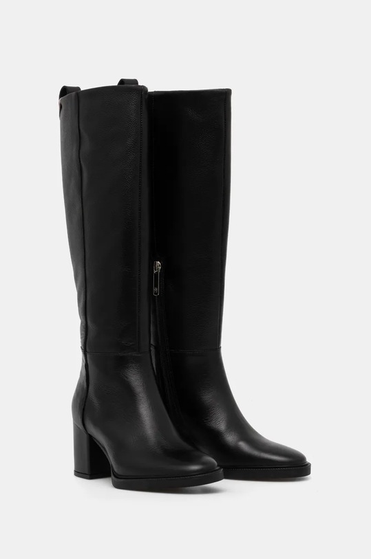 Obuwie Tommy Hilfiger kozaki skórzane LONG BOOT MID WRAPPED LTHR HEEL FW0FW08099 czarny