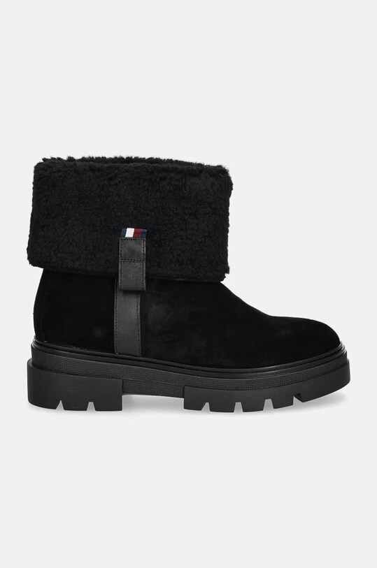 Tommy Hilfiger botki zamszowe FAUX FUR SUEDE ROLL-DOWN BOOT FW0FW08158 czarny NC24