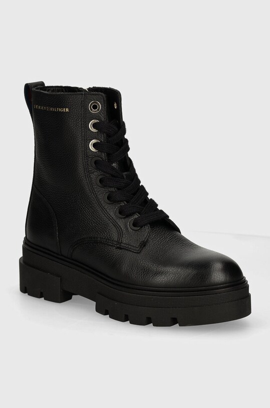 Tommy Hilfiger cizme de piele BICOLOR LEATHER LACE-UP cu snur negru FW0FW08160