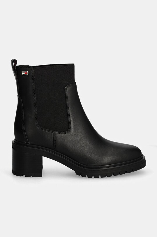Tommy Hilfiger bőr bokacsizma FLAG MID HEEL LEATHER CHELSEA FW0FW08163 fekete AW24